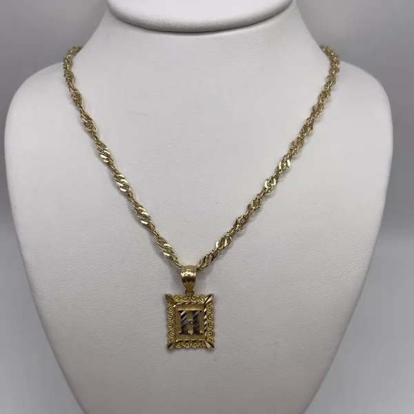 Framed Initial Pendant Necklace - 14k Gold